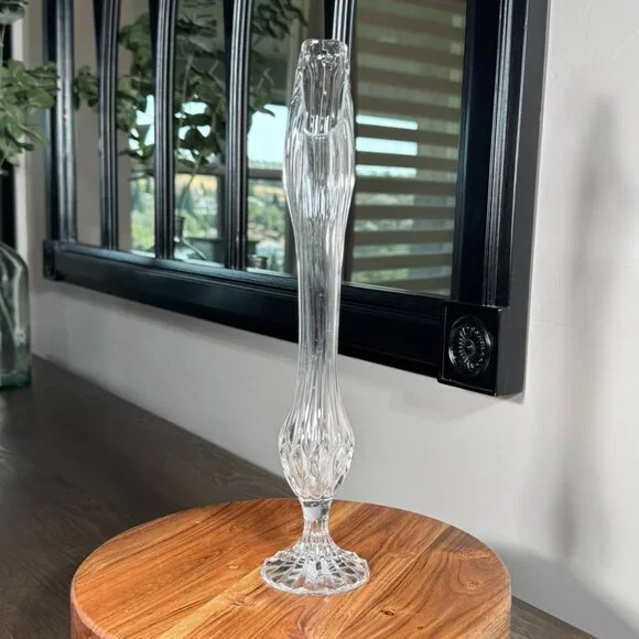 Vintage Clear Ribbed Glass Bud Vase — Scalloped Base - Picture 1 of 7
